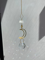 Clear Quartz Swarovski Crystal Crescent Moon Star Gold Geometric Modern Suncatcher Rainbow Maker Light Catcher Hanging Good Luck for Her