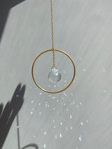 Gold Circle Geometric Suncatcher with Clear Crystal Prism Ball Modern Hoop Rainbow Maker Light Catcher Hanging Good Luck Gift