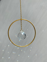 Gold Circle Geometric Suncatcher with Clear Crystal Prism Ball Modern Hoop Rainbow Maker Light Catcher Hanging Good Luck Gift