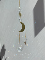 Gold Crescent Moon Star Sun Geometric Suncatcher Crystal Prism Ball Modern Hoop Rainbow Maker Light Catcher Hanging Good Luck Gift