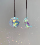 Crescent Moon & Sun Prism Suncatcher Set Rear View Mirror Car Charm AB Mandala Crystal Decor Rainbow Maker Window Hangings Housewarming Gift