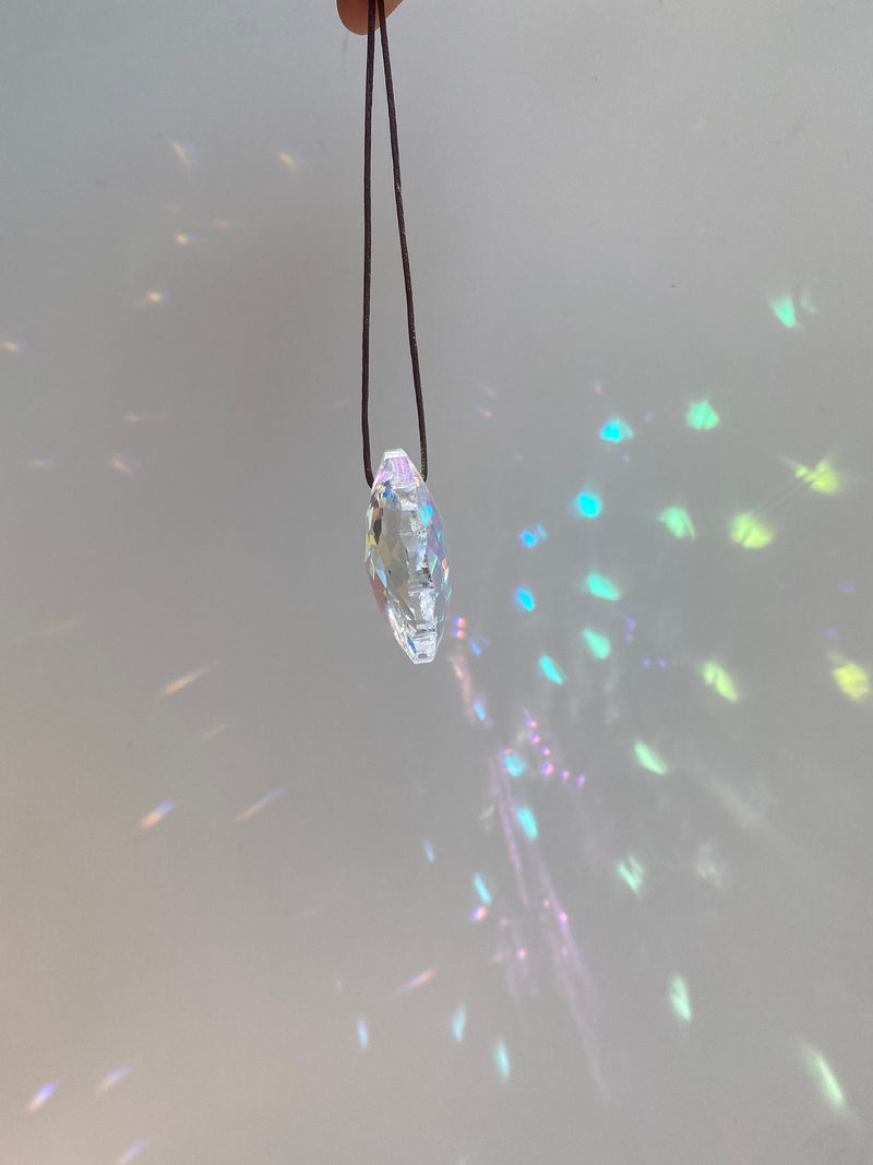 Crescent Moon & Sun Prism Suncatcher Set Rear View Mirror Car Charm AB Mandala Crystal Decor Rainbow Maker Window Hangings Housewarming Gift
