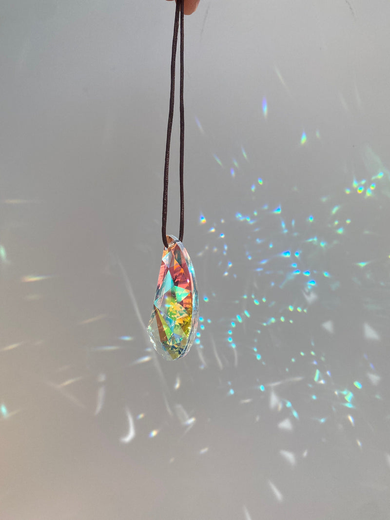 Crescent Moon & Sun Prism Suncatcher Set Rear View Mirror Car Charm AB Mandala Crystal Decor Rainbow Maker Window Hangings Housewarming Gift