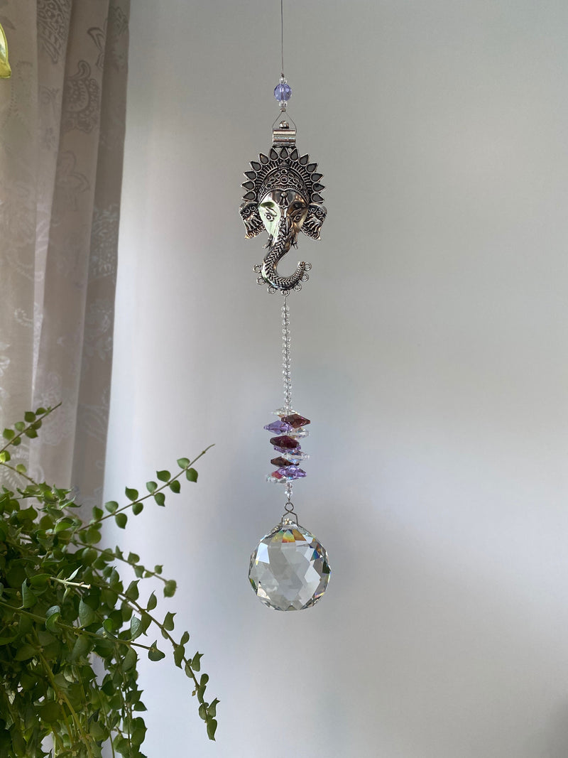 Ganesh Elephant Crystal Suncatcher for Window Decor Car Charm Light Catcher Prism Ball Home Garden Hanging Wedding Decoration Gift