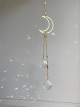 Crystal Crescent Moon Stars Gold Geometric Modern Suncatcher Rainbow Maker Wall Hanging Zen Celestial Good Luck Decor Gift for Her