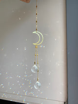 Crystal Crescent Moon Stars Gold Geometric Modern Suncatcher Rainbow Maker Wall Hanging Zen Celestial Good Luck Decor Gift for Her