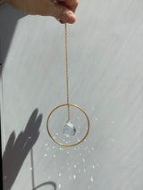 Gold Circle Geometric Suncatcher with Clear Crystal Prism Ball Modern Hoop Rainbow Maker Light Catcher Hanging Good Luck Gift