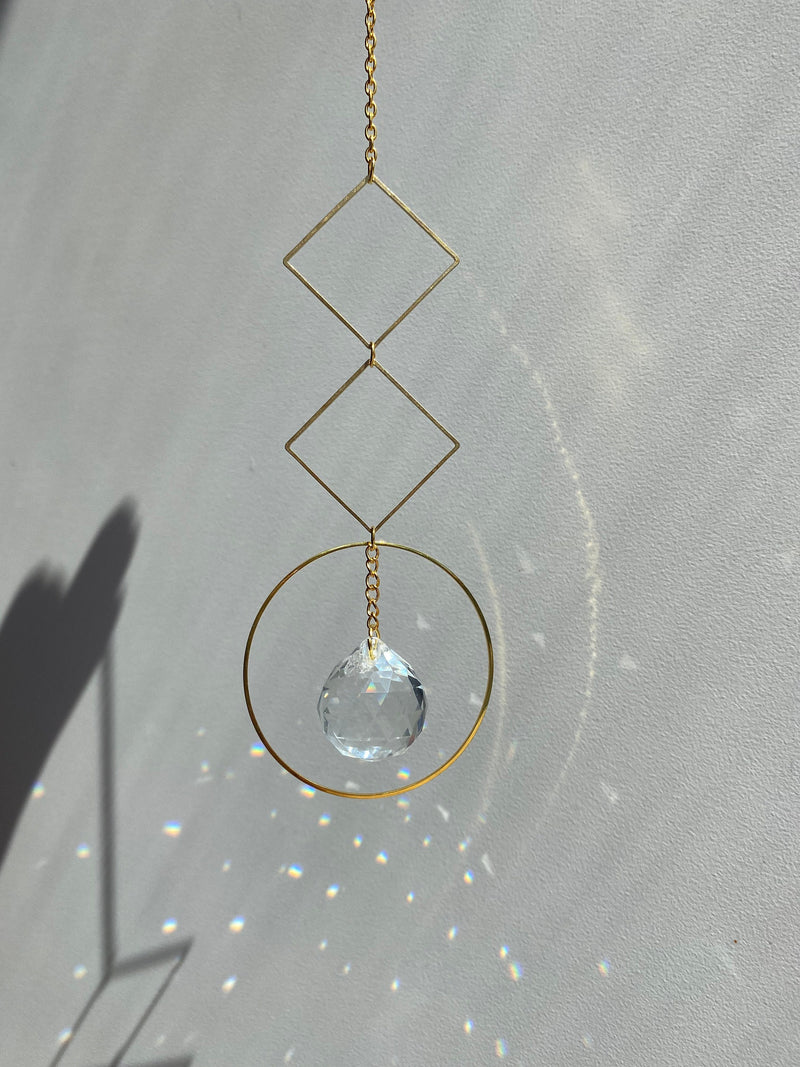 Gold Circle Diamond Geometric Suncatcher Clear Crystal Prism Ball Modern Hoop Rainbow Maker Light Catcher Hanging Good Luck Gift