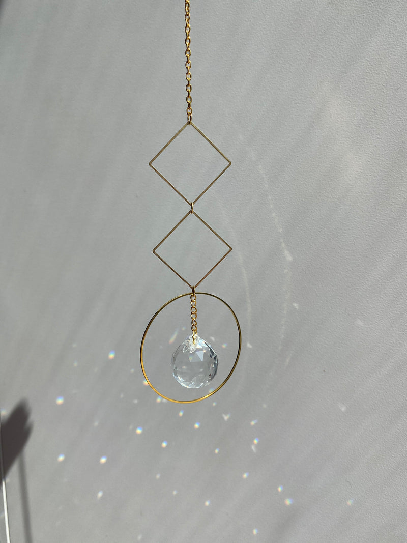 Gold Circle Diamond Geometric Suncatcher Clear Crystal Prism Ball Modern Hoop Rainbow Maker Light Catcher Hanging Good Luck Gift