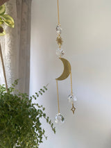 Gold Crescent Moon Star Sun Geometric Suncatcher Crystal Prism Ball Modern Hoop Rainbow Maker Light Catcher Hanging Good Luck Gift