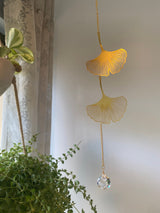 Gold Ginko Leaf Geometric Suncatcher Crystal Prism Ball Modern Rainbow Maker Light Catcher Window Hanging Good Luck Gift Ideas