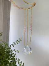 Large Rose Quartz Pink Bead Suncatcher Gold Modern Crescent Moon AB Crystal Prism Ball Celestial Hanging Zen Decor Good Luck Gift