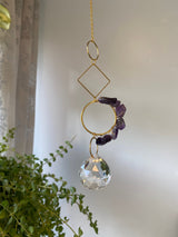 Amethyst Geometric Suncatcher - Dainty Gold Modern Purple Crystal Circle Diamond Celestial Hanging Zen Decor Lucky Good Luck Gift