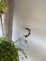 Amethyst Geometric Suncatcher - Dainty Gold Modern Purple Crystal Circle Diamond Celestial Hanging Zen Decor Lucky Good Luck Gift