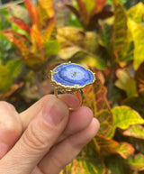 Natural Shape Purple Violet Navy Geode Druzy Quartz Gold Plated Adjustable Ring Dainty Modern Gemstone Crystal Jewelry Unique Friend Gift