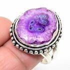 Size 7 Purple Violet Geode Druzy Quartz Vintage Silver Ring, Natural Shape Dainty Modern Gemstone Crystal Jewelry Unique Friend Gift