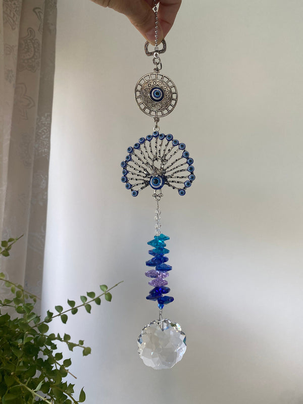 Evil Eye Peacock Suncatcher Zen Colors Sun Catcher Mandala Crystal Decor Prism Hanging Rainbow Maker Home Garden Nursery Birthday