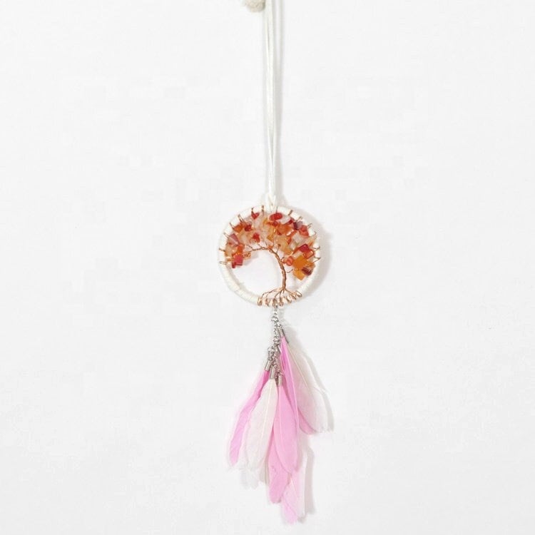 Cute Tree of Life Pink White Feather Dreamcatcher FREE SHIP Car Rear View Mirror Small Accessory Window Charm Suncatcher Pendant