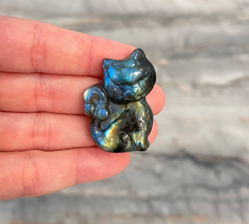 Labradorite Cat Kitty Hand Carved Crystal Altar Tile High Flash Birthday Anniversary Valentine's Day Housewarming Birthday Gift Alter