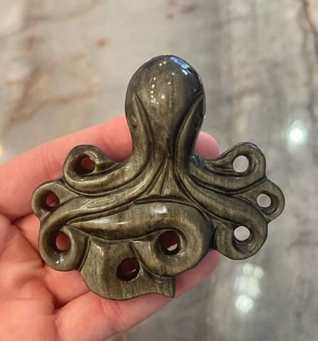Goldsheen Obsidian Octopus Hand Carved Crystal Base Chakra Manifestation Psychic Ability Purification Altar Tile Birthday Small Large XL