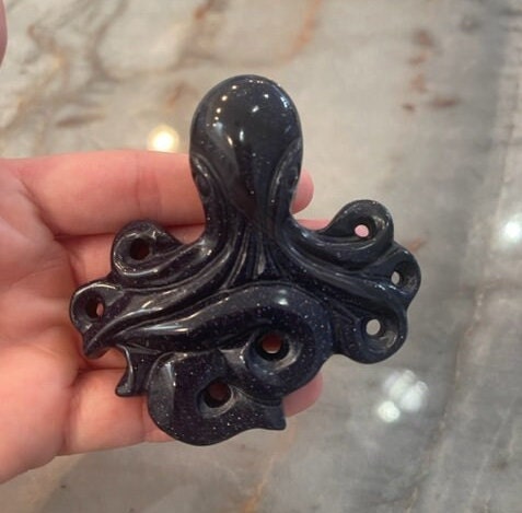 Navy Blue Goldstone Octopus Hand Carved Crystal Chakra Manifestation Psychic Ability Purification Altar Tile Birthday Small Large XL Sparkle