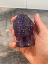 Approx 2.75" Purple Fluorite Zen Buddha Head Hand Carved Crystal Statue Meditation Altar Stone Decor Birthday Christmas Anniversary Gift