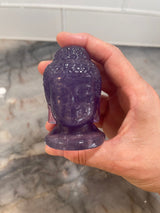Approx 2.75" Purple Fluorite Zen Buddha Head Hand Carved Crystal Statue Meditation Altar Stone Decor Birthday Christmas Anniversary Gift