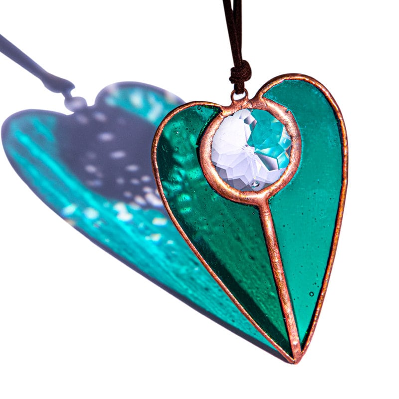 Stained Glass Heart Shaped Suncatcher Window Hanging Pendant Decoration Car Charm Christmas Ornament Home Decor Patio Blue Green Teal Red