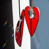 Stained Glass Heart Shaped Suncatcher Window Hanging Pendant Decoration Car Charm Christmas Ornament Home Decor Patio Blue Green Teal Red