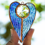 Stained Glass Heart Shaped Suncatcher Window Hanging Pendant Decoration Car Charm Christmas Ornament Home Decor Patio Blue Green Teal Red