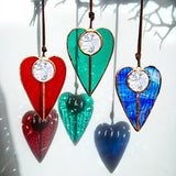 Stained Glass Heart Shaped Suncatcher Window Hanging Pendant Decoration Car Charm Christmas Ornament Home Decor Patio Blue Green Teal Red