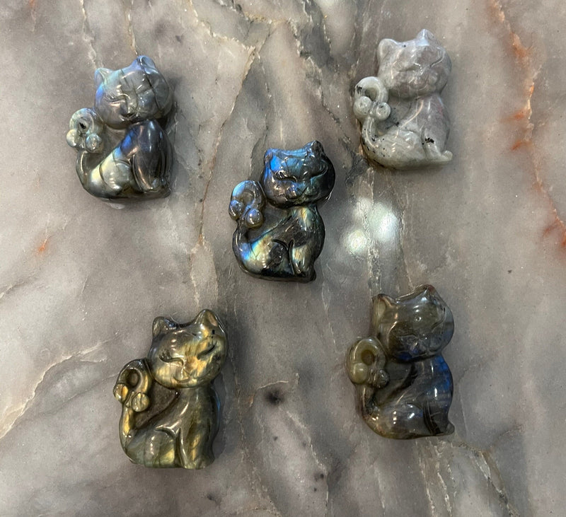 Labradorite Cat Kitty Hand Carved Crystal Altar Tile High Flash Birthday Anniversary Valentine's Day Housewarming Birthday Gift Alter