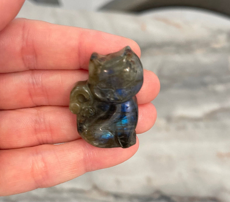 Labradorite Cat Kitty Hand Carved Crystal Altar Tile High Flash Birthday Anniversary Valentine's Day Housewarming Birthday Gift Alter