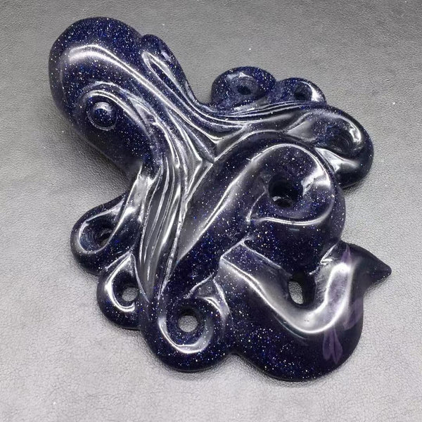 Navy Blue Goldstone Octopus Hand Carved Crystal Chakra Manifestation Psychic Ability Purification Altar Tile Birthday Small Large XL Sparkle