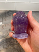 Approx 2.75" Purple Fluorite Zen Buddha Head Hand Carved Crystal Statue Meditation Altar Stone Decor Birthday Christmas Anniversary Gift