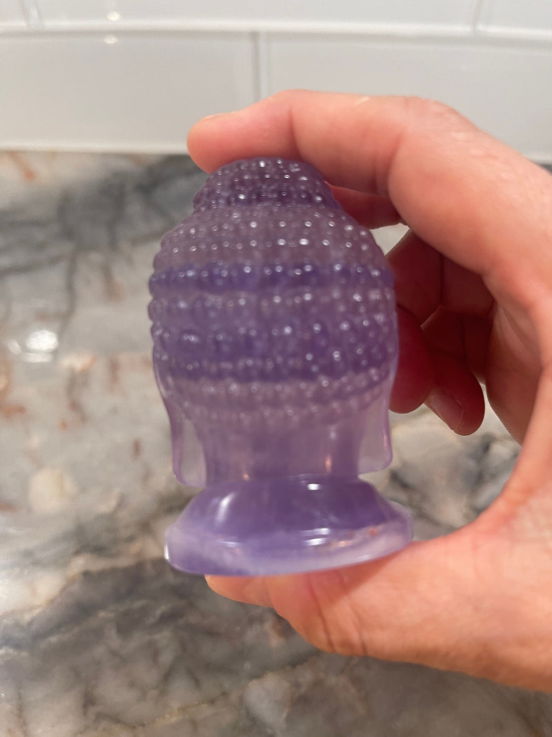 Approx 2.75" Purple Fluorite Zen Buddha Head Hand Carved Crystal Statue Meditation Altar Stone Decor Birthday Christmas Anniversary Gift