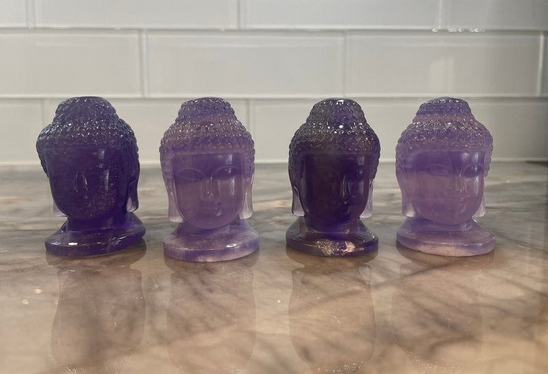 Approx 2.75" Purple Fluorite Zen Buddha Head Hand Carved Crystal Statue Meditation Altar Stone Decor Birthday Christmas Anniversary Gift