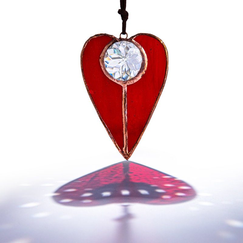 Stained Glass Heart Shaped Suncatcher Window Hanging Pendant Decoration Car Charm Christmas Ornament Home Decor Patio Blue Green Teal Red