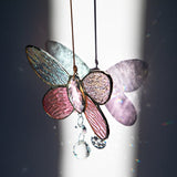 Stained Glass Butterfly Suncatcher w Crystal Prism Ball Window Hanging Pendant Decoration Car Charm Christmas Ornament Home Decor Patio Gift