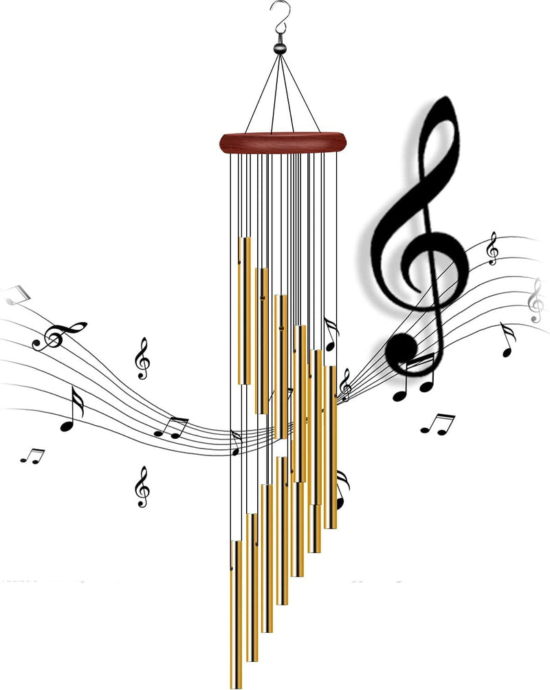 SOUND In Description 3.4" x 18" Gold Wind Chime 12 Metal Tube Soothing Memorial Sympathy Gift Garden Patio Indoor Outdoor Decor Garden Patio