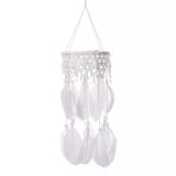 White Feather Dream Catcher Dreamcatcher Chandelier Lamp, Feathers, Beads, Fairy Lights Wall Hanging Decor, Girl Nursery Christmas Gift