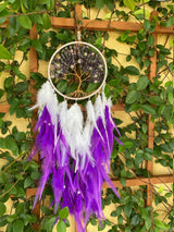 Copper Tree of Life Dark Purple Feather Dreamcatcher Beaded Dream Catcher Unique Wall Decoration Large Nursery Zen Decor Christmas Gift