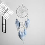 Silver Gray Native American Feather Dreamcatcher 4.5x13" Beads Pearls Unique Wall Large Dream Catcher Girl Boy Nursery Zen Boho Decor Gift