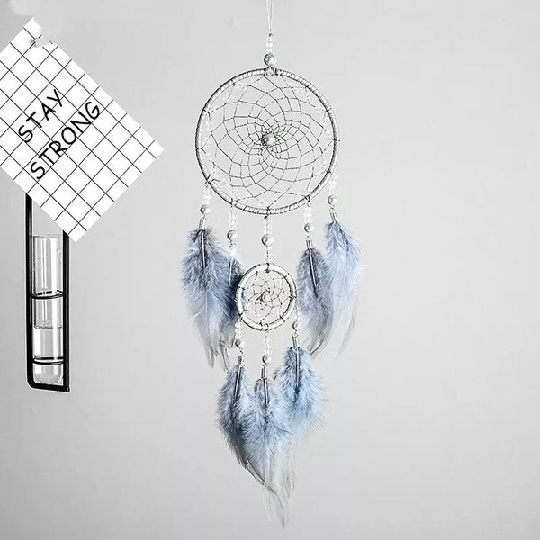 Silver Gray Native American Feather Dreamcatcher 4.5x13" Beads Pearls Unique Wall Large Dream Catcher Girl Boy Nursery Zen Boho Decor Gift