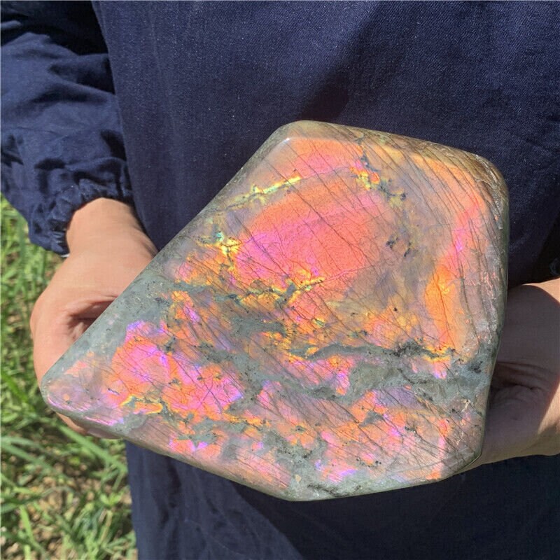 7.48” 5.8lb Rare Rainbow Spectrolite Labradorite fr Finland XL Self Standing Freeform 2670g Pink Purple Orange Quartz Natural Large Crystal