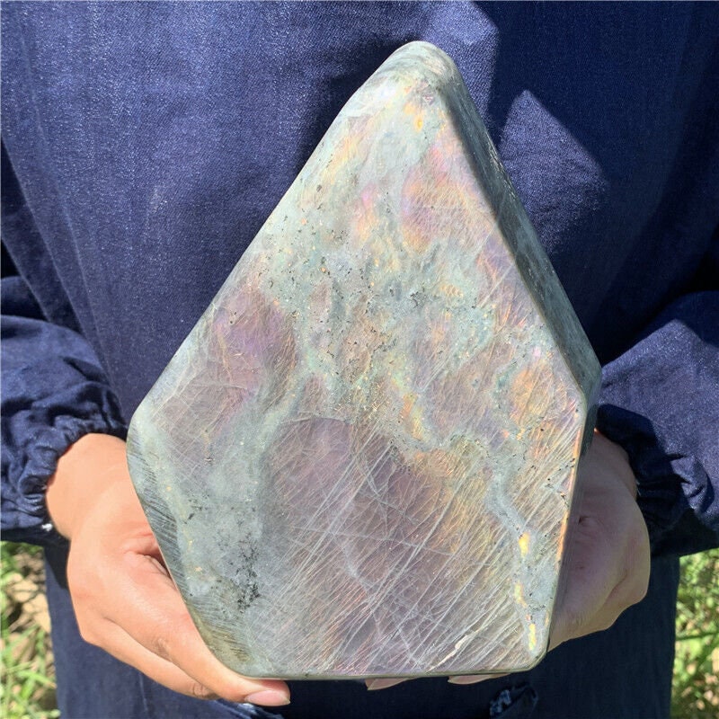 7.48” 5.8lb Rare Rainbow Spectrolite Labradorite fr Finland XL Self Standing Freeform 2670g Pink Purple Orange Quartz Natural Large Crystal