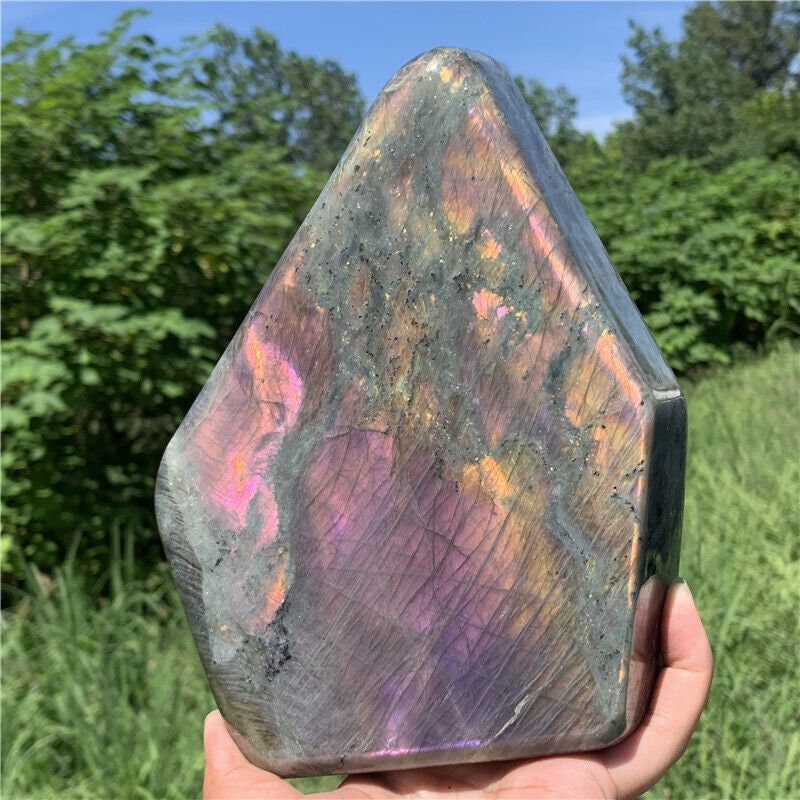 7.48” 5.8lb Rare Rainbow Spectrolite Labradorite fr Finland XL Self Standing Freeform 2670g Pink Purple Orange Quartz Natural Large Crystal