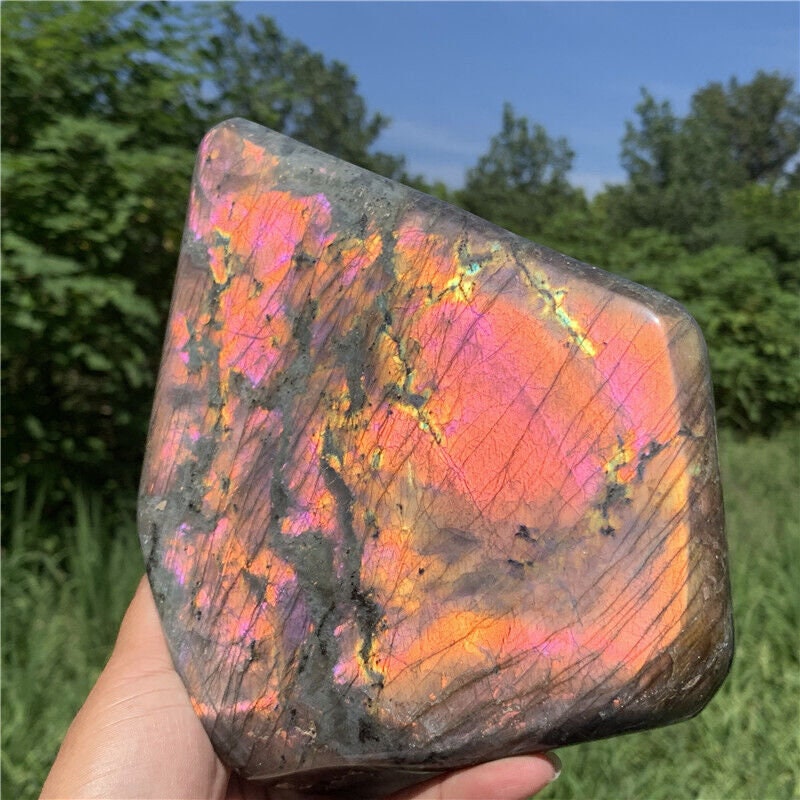 7.48” 5.8lb Rare Rainbow Spectrolite Labradorite fr Finland XL Self Standing Freeform 2670g Pink Purple Orange Quartz Natural Large Crystal