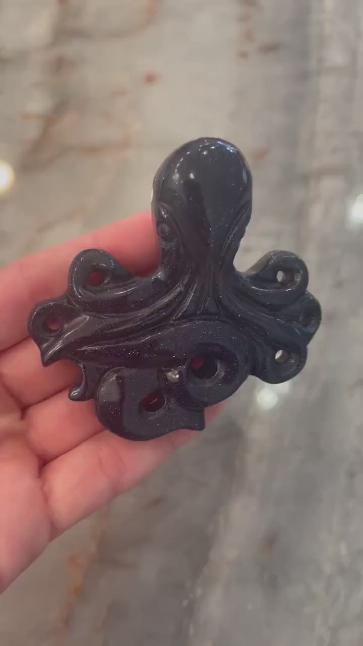 Navy Blue Goldstone Octopus Hand Carved Crystal Chakra Manifestation Psychic Ability Purification Altar Tile Birthday Small Large XL Sparkle