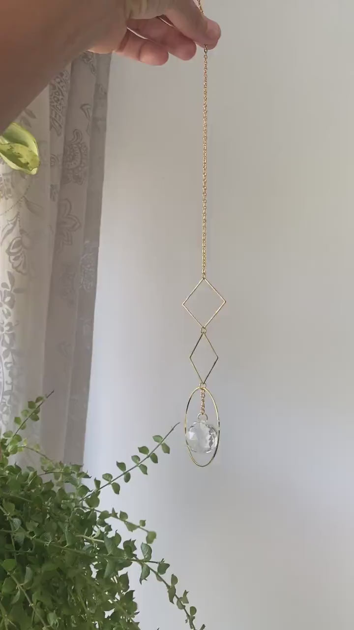 Gold Circle Diamond Geometric Suncatcher Clear Crystal Prism Ball Modern Hoop Rainbow Maker Light Catcher Hanging Good Luck Gift